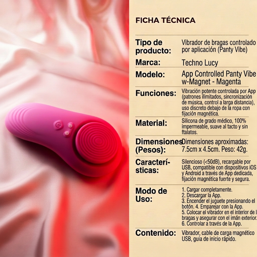 Techno Lucy App Controlled Panty Vibe w/Magnet - Magenta