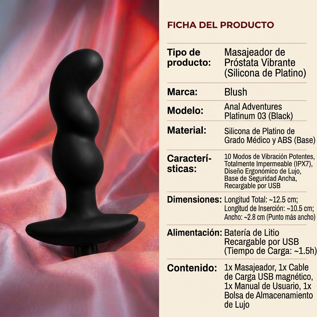 Blush Anal Adventures Platinum Silicone Vibrating Prostate Massager 03 - Black