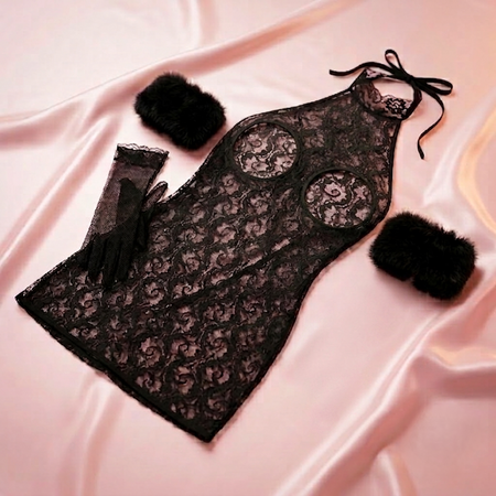 Vestido de Encaje con Busto Descubierto Unitalla – Negro