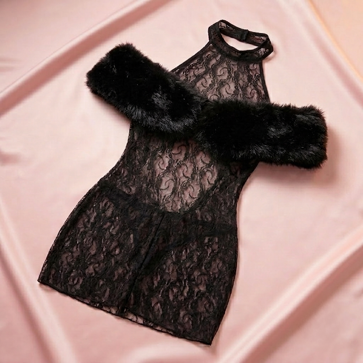 Vestido de Encaje con Busto Descubierto Unitalla – Negro
