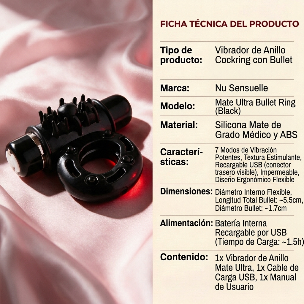 Nu Sensuelle Mate Ultra Bullet Ring Cockring 7 Function - Black