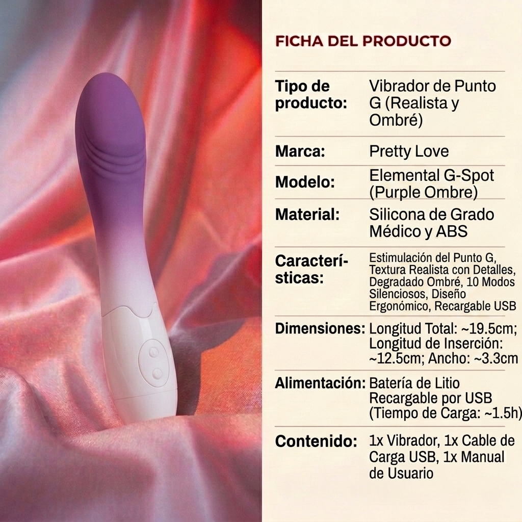 Pretty Love Elemental G-Spot Realistic Vibrator - Purple Ombre