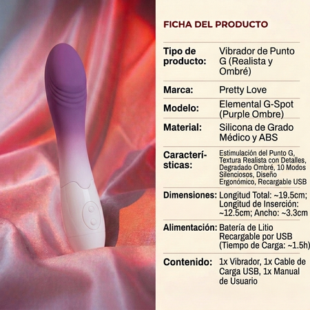 Pretty Love Elemental G-Spot Realistic Vibrator - Purple Ombre