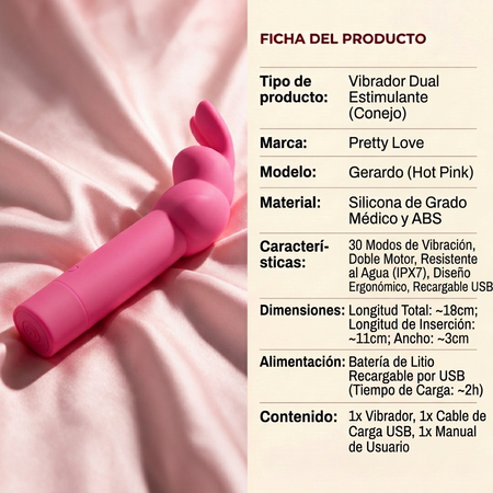 Pretty Love Gerardo Bunny Vibrator - Hot Pink